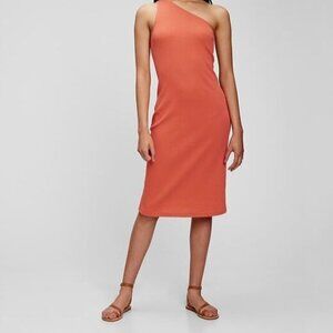 Gap One Shoulder Sleeveless  Rib Knit Midi Dress Woman's  Coral Size Large